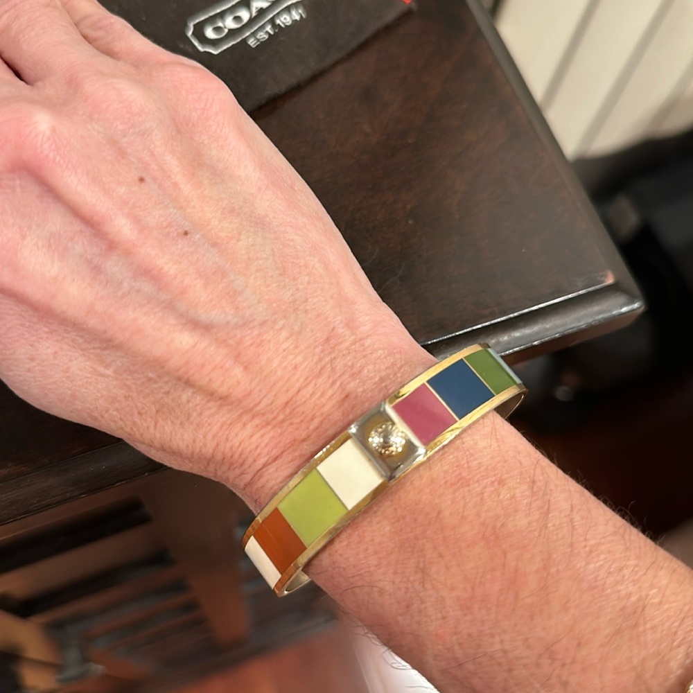 Coach Multicolor Enamel Tile Bangle Bracelet with Gold Accents